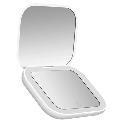 LED Compact Makeup Mirror – Portable, Foldable with 2x Magnification