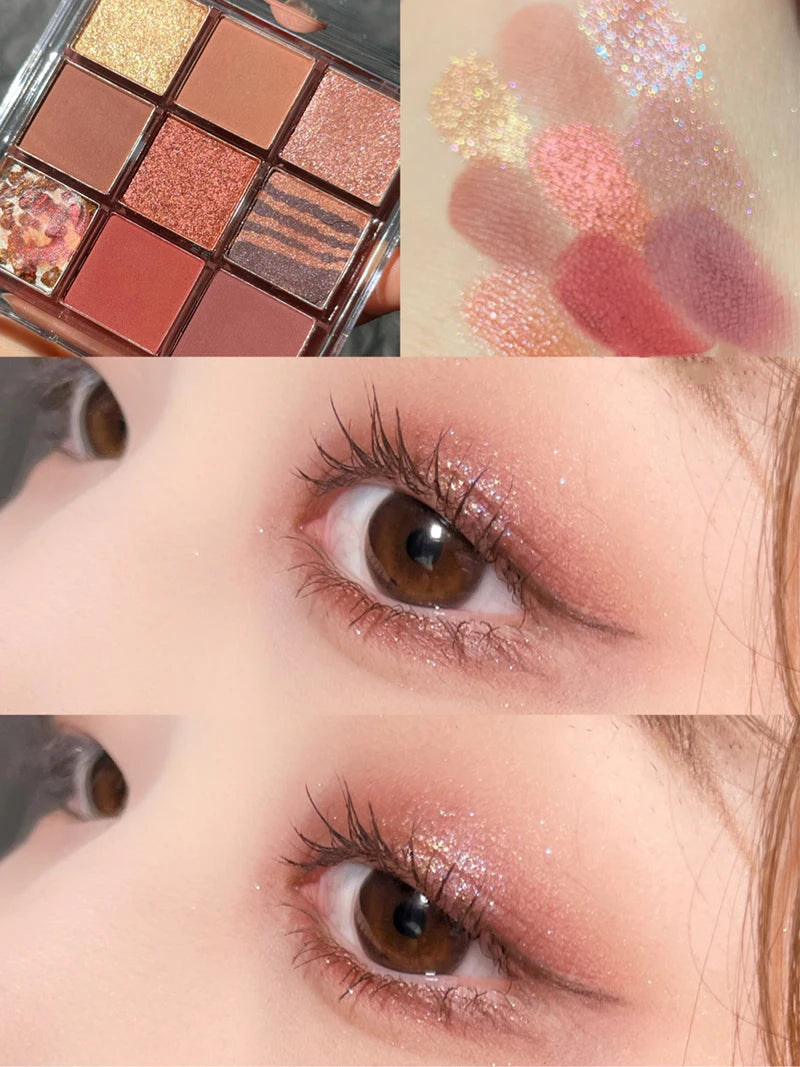 9-Colour Rose Petal Eyeshadow Palette – Matte & Shimmer Duo Finish
