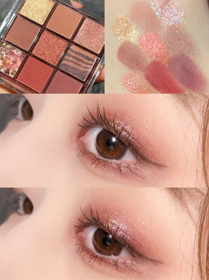 9-Colour Rose Petal Eyeshadow Palette – Matte & Shimmer Duo Finish