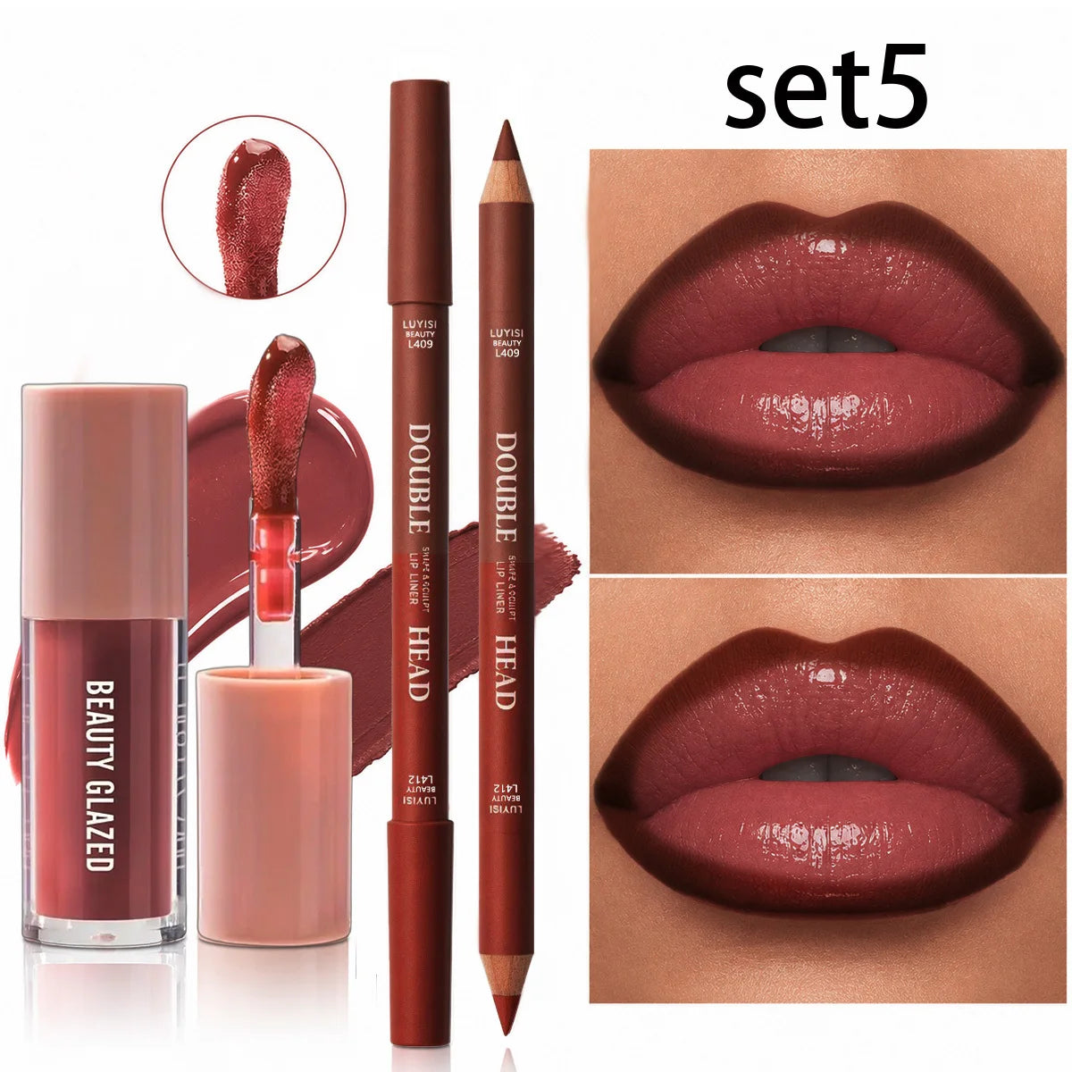 2-Piece Lip Liner & Gloss Duo Set – Matte Contour + Moisturising Gloss