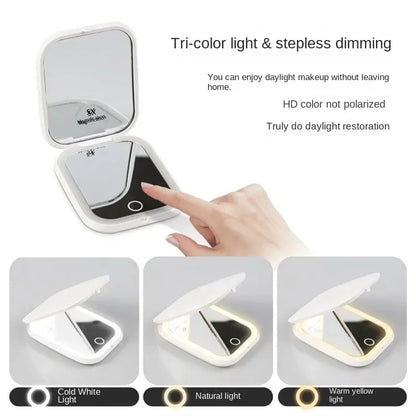 LED Compact Makeup Mirror – Portable, Foldable with 2x Magnification