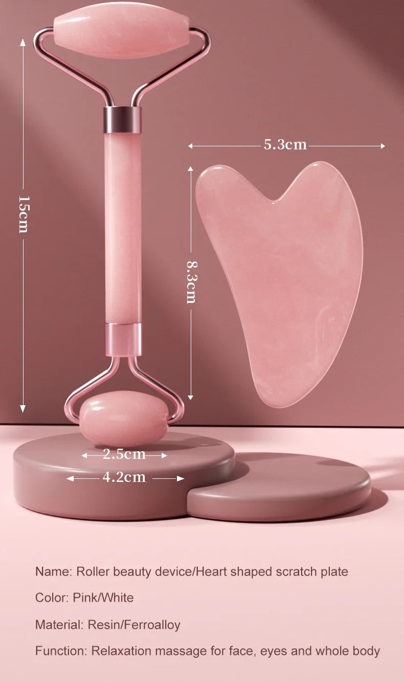 Facial Massage Roller & Gua Sha Set – Face, Neck & Eye Skincare Tool