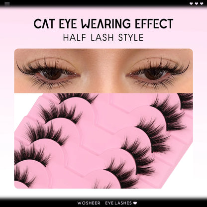 Natural Half Lashes – Wispy Cat Eye Style, Faux Mink Strip