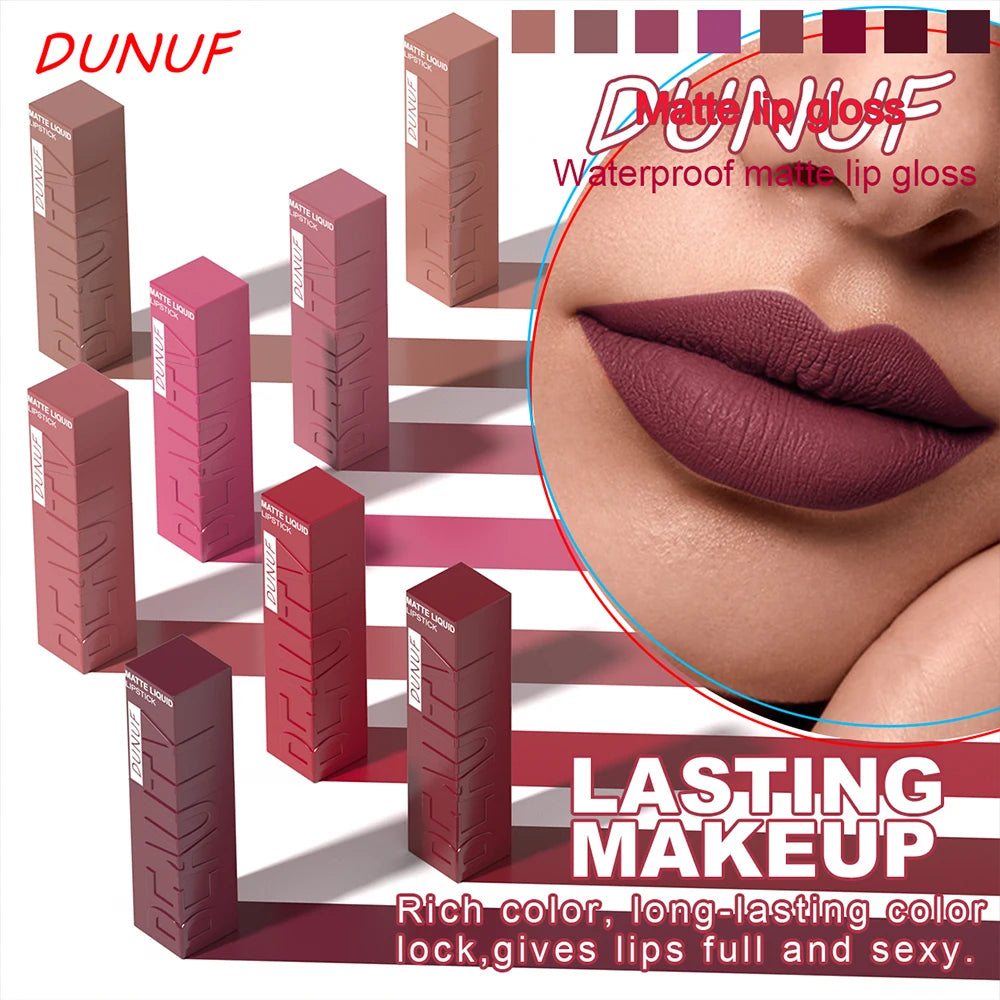 8-Colour Matte Velvet Lip Gloss – Waterproof, Plumping & Long-Lasting