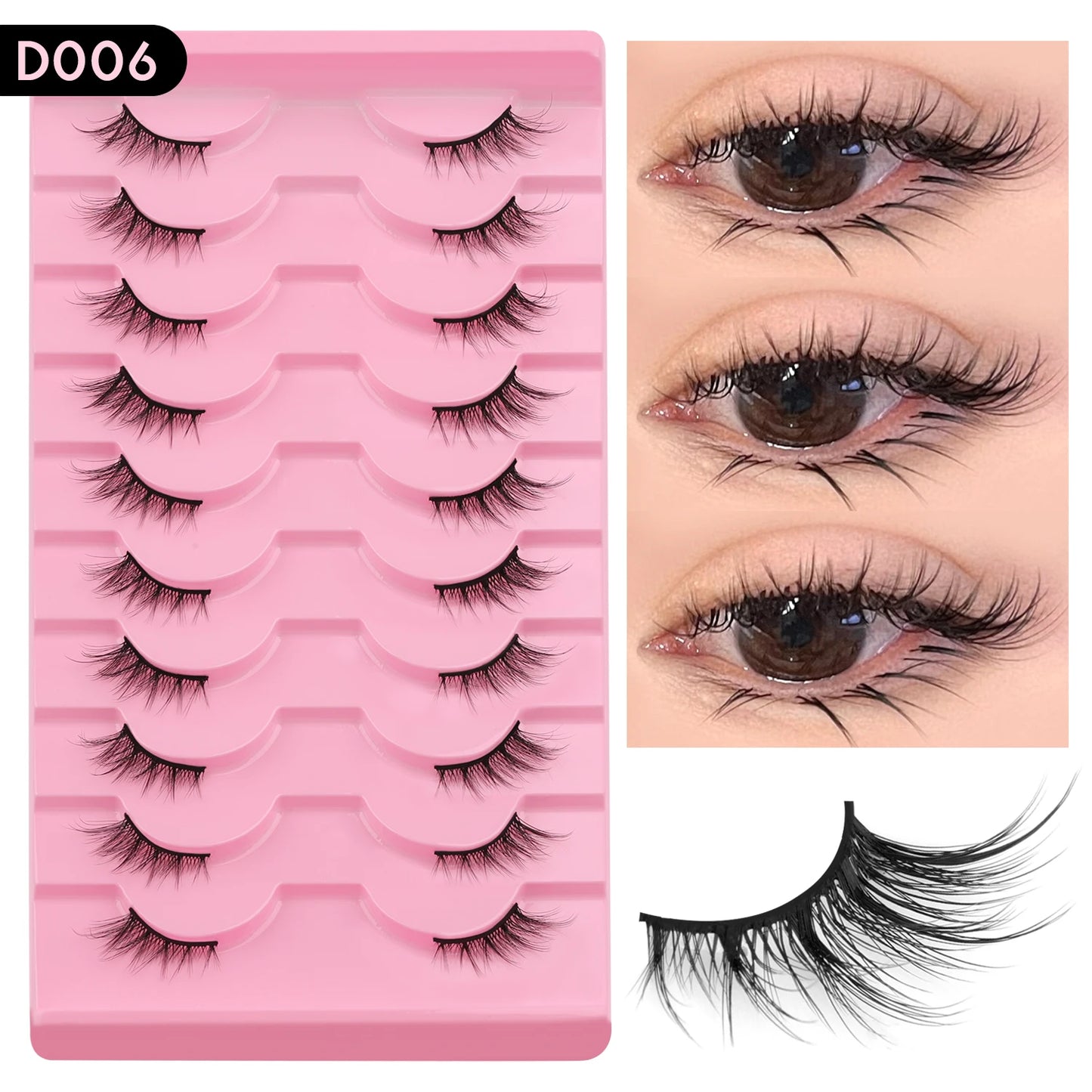 Natural Half Lashes – Wispy Cat Eye Style, Faux Mink Strip