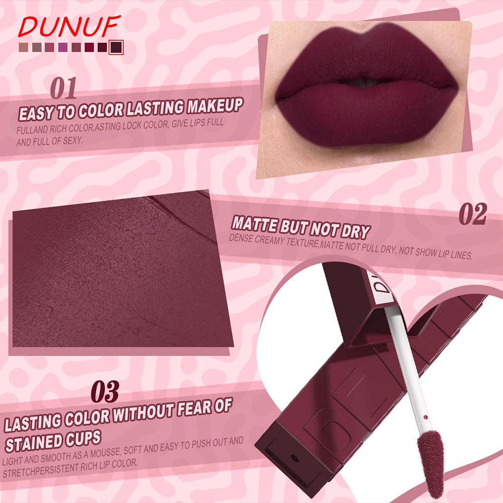 8-Colour Matte Velvet Lip Gloss – Waterproof, Plumping & Long-Lasting