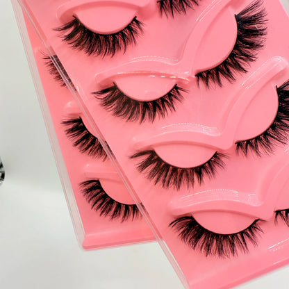 Dramatic Cat Eye False Lashes – 5 Pairs, Faux Mink Volume Strip
