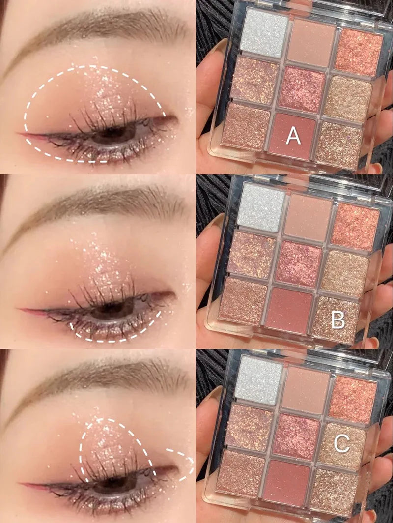 9-Colour Rose Petal Eyeshadow Palette – Matte & Shimmer Duo Finish