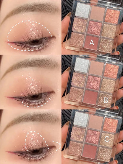 9-Colour Rose Petal Eyeshadow Palette – Matte & Shimmer Duo Finish