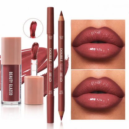 2-Piece Lip Liner & Gloss Duo Set – Matte Contour + Moisturising Gloss