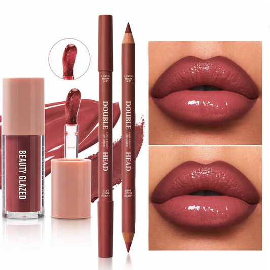 2-Piece Lip Liner & Gloss Duo Set – Matte Contour + Moisturising Gloss