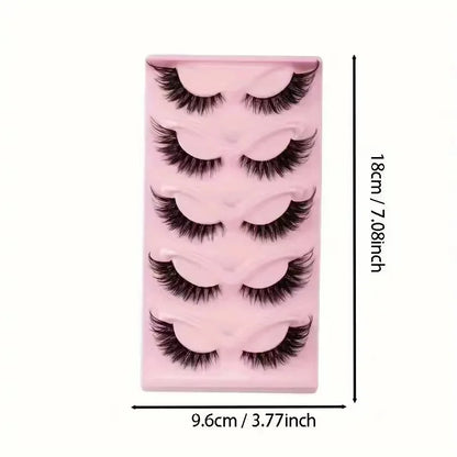 Dramatic Cat Eye False Lashes – 5 Pairs, Faux Mink Volume Strip