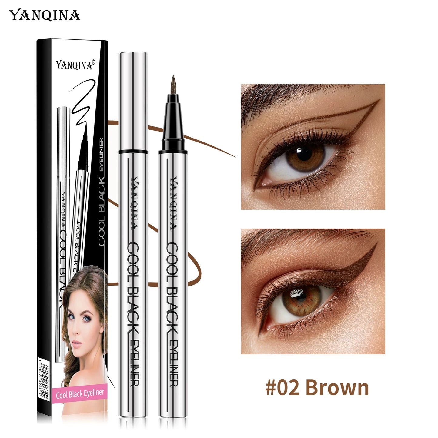 Black Brown Eyeliner Pen Waterproof Sweatproof Long Lasting No Smudge Liquid Eyeliner Eye Makeup Tool for Beginners
