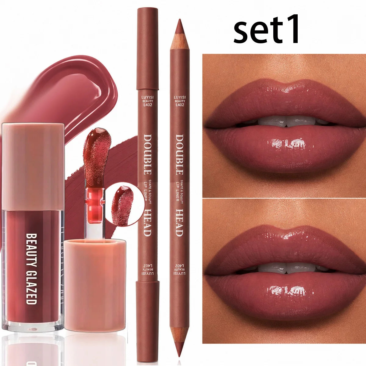 2-Piece Lip Liner & Gloss Duo Set – Matte Contour + Moisturising Gloss