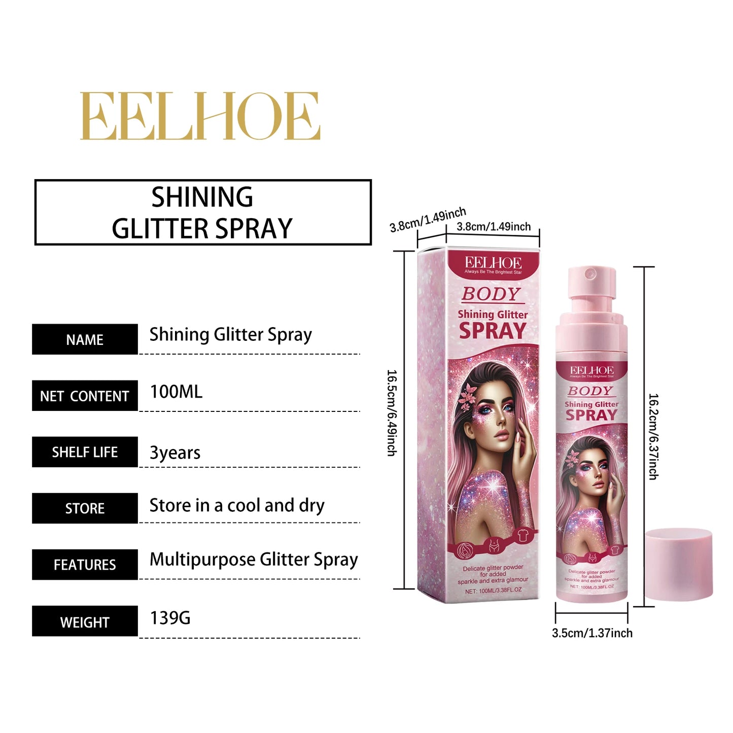Glitter Body & Hair Spray – Quick-Dry Shimmer for Parties & Events, 100ml