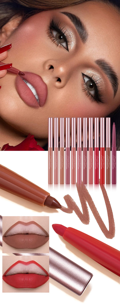 Matte Velvet Lip Liner Pencil – Waterproof, 12 Everyday Shades