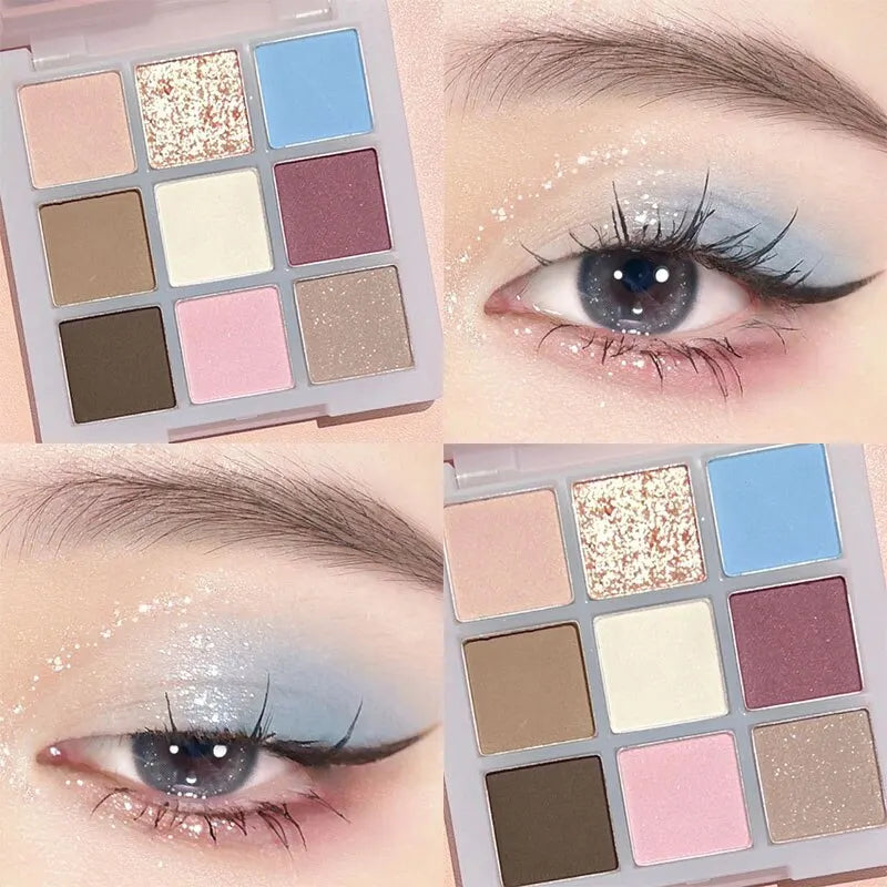 9-Colour Rose Petal Eyeshadow Palette – Matte & Shimmer Duo Finish