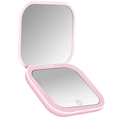LED Compact Makeup Mirror – Portable, Foldable with 2x Magnification