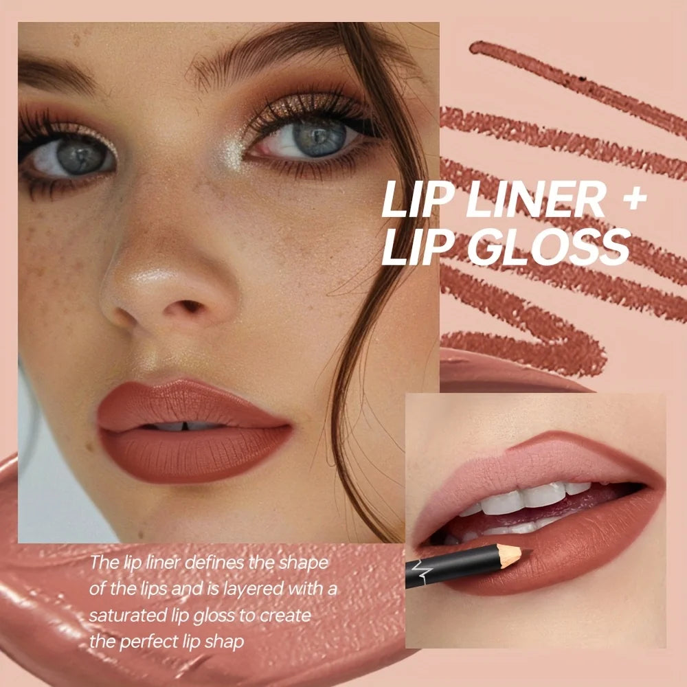Waterproof Long-Lasting Lip Liner Set - waterproof and long-lasting, non-fading, easy to apply, highly saturated color