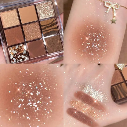 9-Colour Rose Petal Eyeshadow Palette – Matte & Shimmer Duo Finish