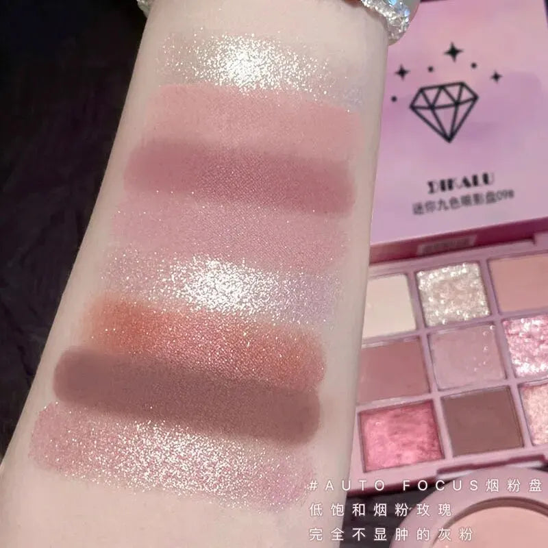 9-Colour Rose Petal Eyeshadow Palette – Matte & Shimmer Duo Finish