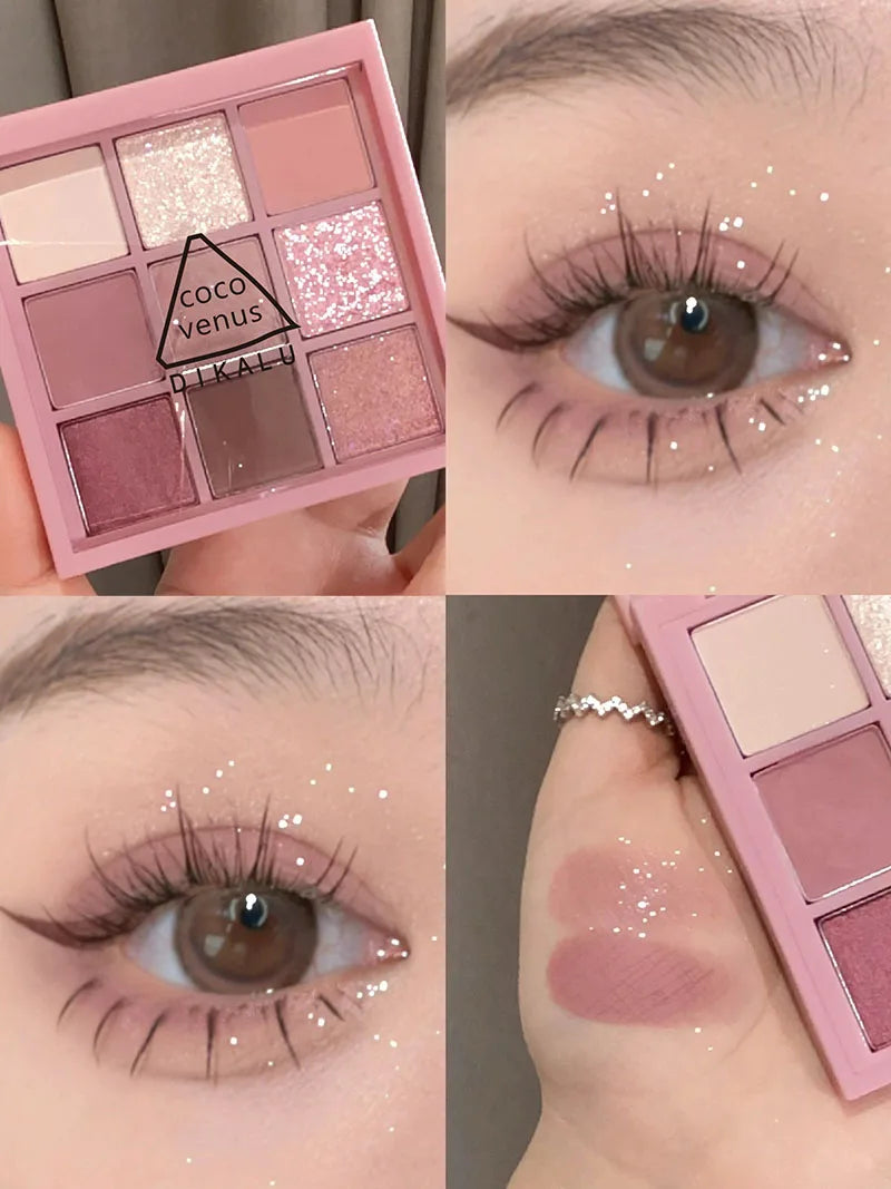 9-Colour Rose Petal Eyeshadow Palette – Matte & Shimmer Duo Finish