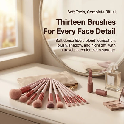 13-Piece Professional Makeup Brush Set with Travel Bag – Soft Bristle Collection